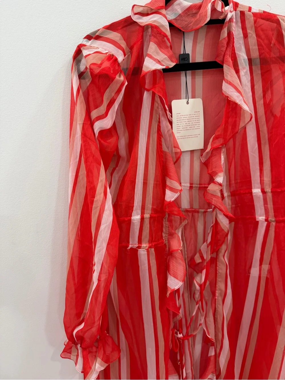 PatBO Red and White Striped Sheer Ruffle Robe Cover
